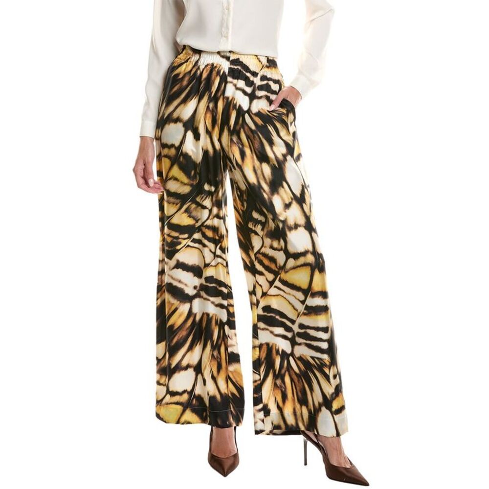 Oscar De La Renta Womens Butterfly Silk Twill Wide Leg Pant, Black